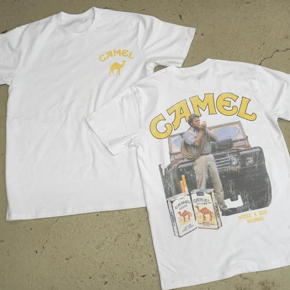 Gildan White T-Shirt, Camel Land Rover White Graphic Tee 2 Sided